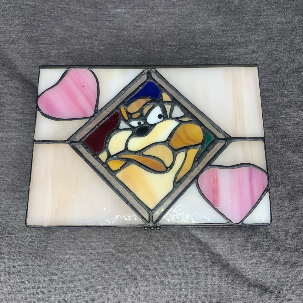 Vintage Warner Brothers Looney Toons Tasmanian Devil Stained Glass Jewelry Box - Picture 2 of 5